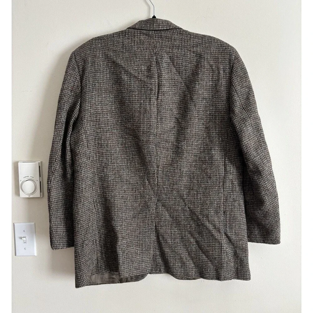 VTG Harris‎ Tweed 44 Jacket Blazer Handwoven Mens Brown Blue Pure Scottish Wool